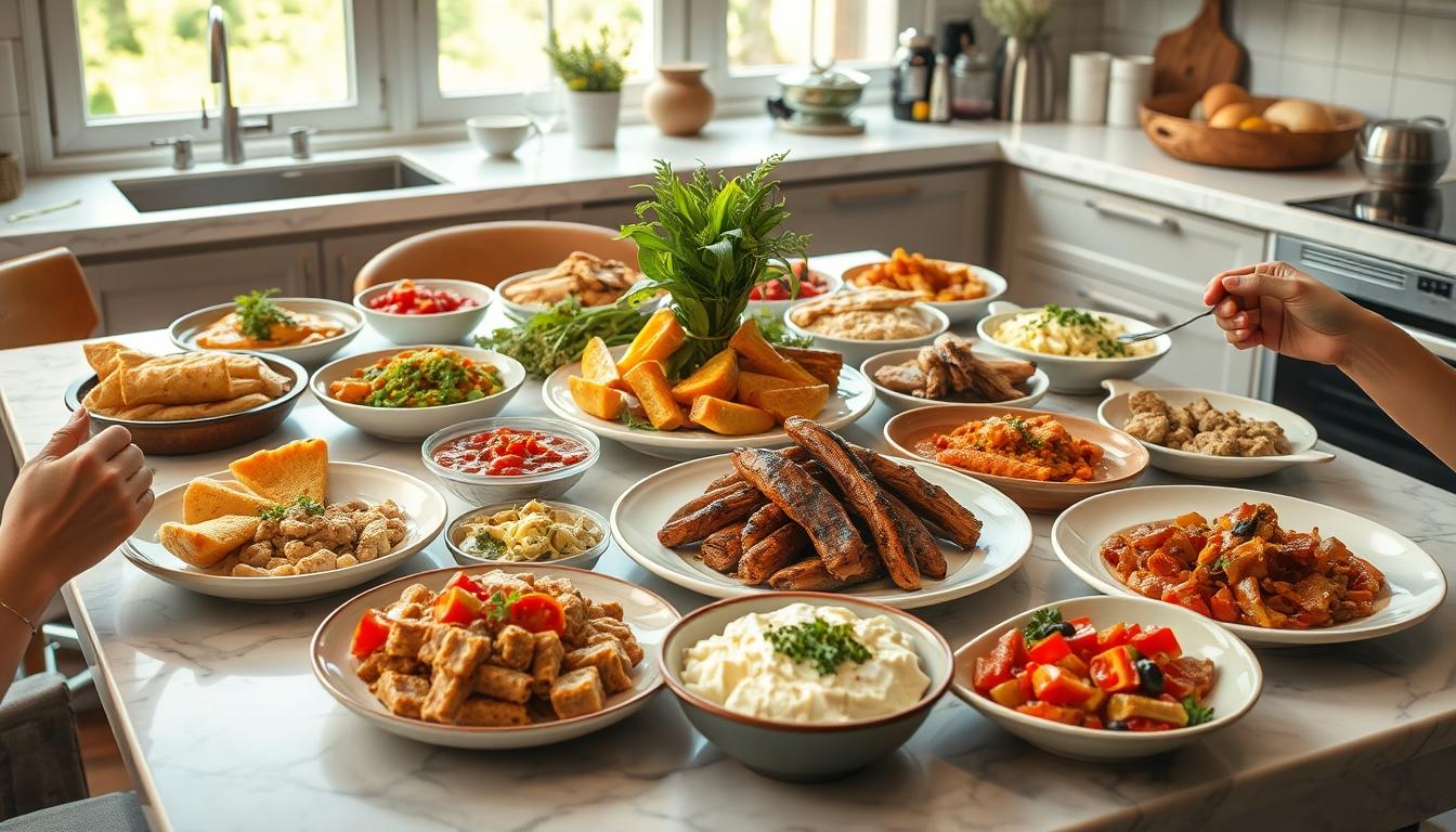 Balanced healthy meal prepared in a home kitchen