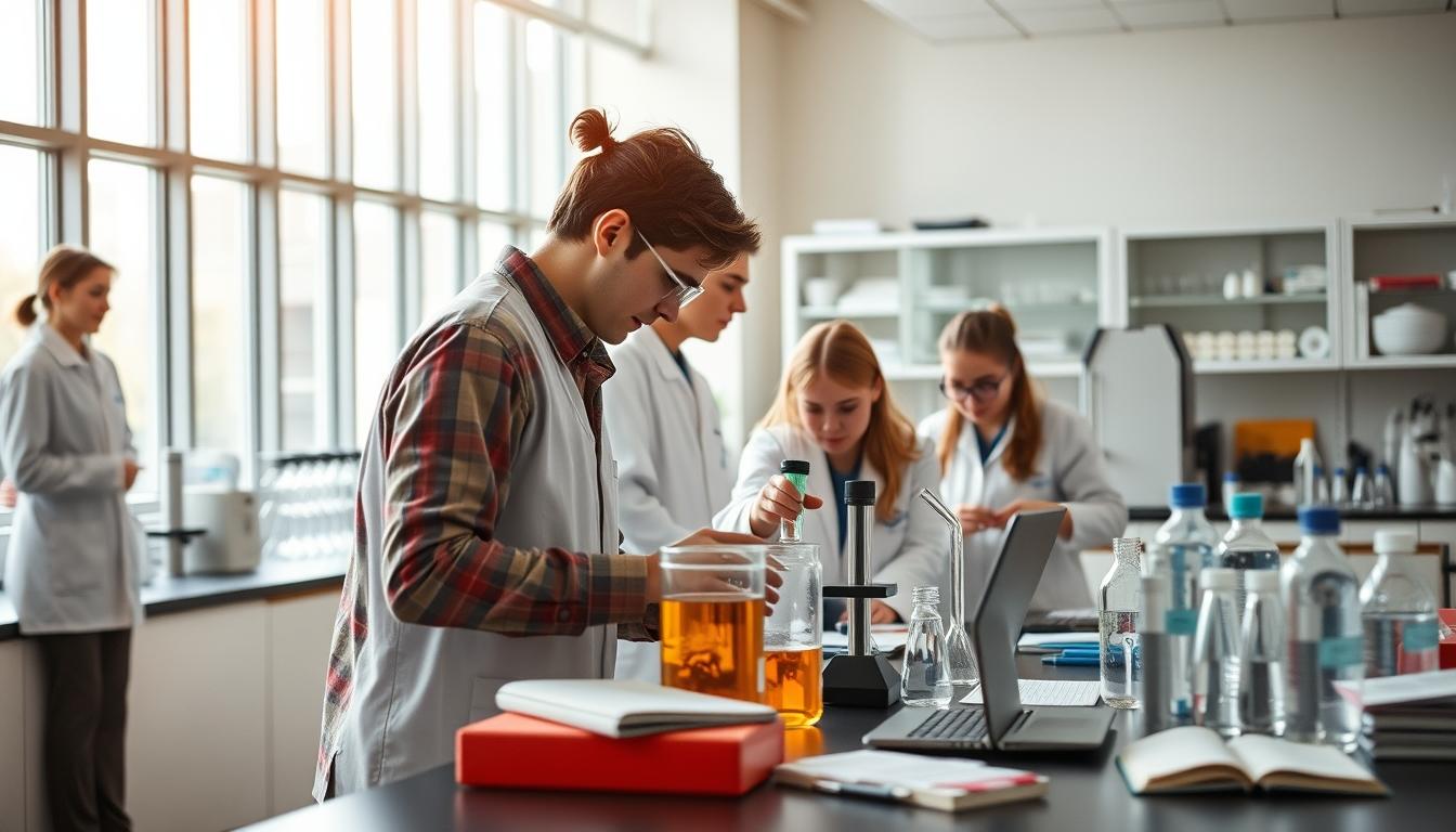 Student using a study guide to organize academic notes